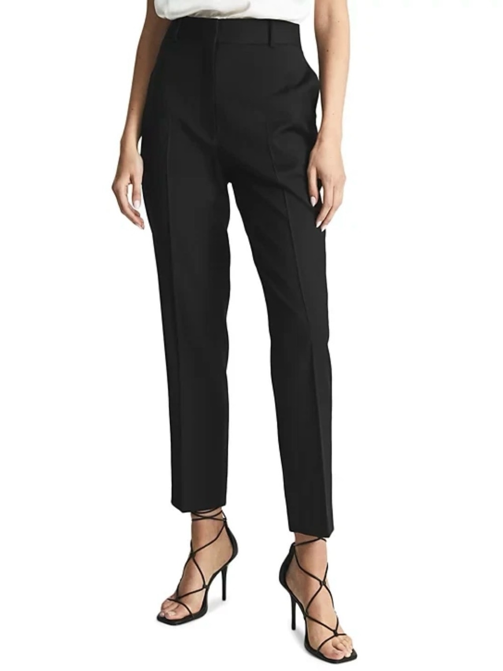 REISS Black Haisley Wool Blend Tapered Suit Trousers Pants Sz 12 High Rise